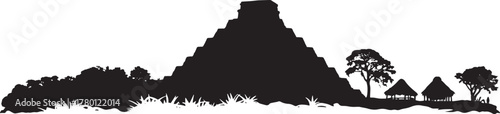 Silhouette of Mayan Pyramid Tikal Ancient Ruins in Guatemala Jungle Vector Graphics
