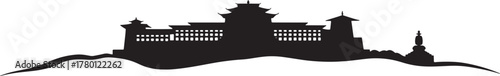 Thimphu Bhutan Skyline Silhouette Landmark Outline Buildings Architecture Vector Template
