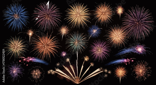 Colorful fireworks display background for New Year and festive celebration
