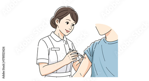 Caring nurse providing vaccine injection for patient well being and health, promoting immunization and preventative medicine for community protection