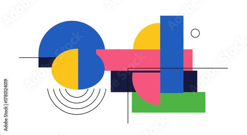 Geometric Shapes Composition in Bright Colors Abstract Art