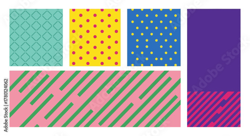 Set of Various Colorful Geometric Patterns for Decorative Designs