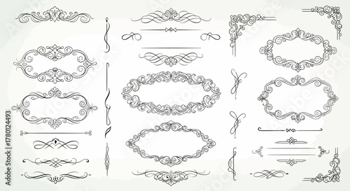 Hand-drawn decorative border set with elegant vintage flourishes

