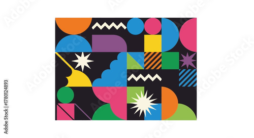 Playful Geometric Composition with Vibrant Retro Shapes