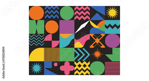 Geometric Chaos A Vibrant Assemblage of Shapes and Colors in a Dynamic Vector Composition