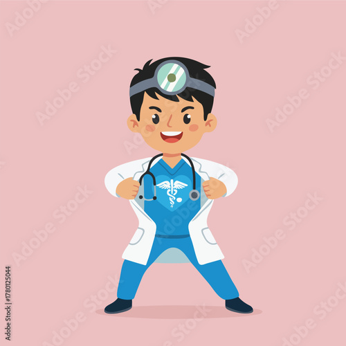 Cartoon Doctor with Stethoscope and Head Mirror.