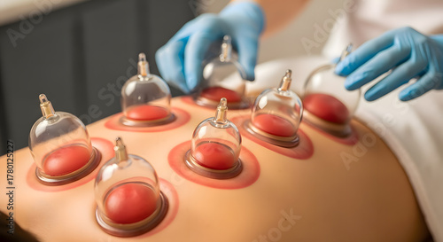 Cupping Therapy Transparent Cups on Woman's Back for Holistic Treatment