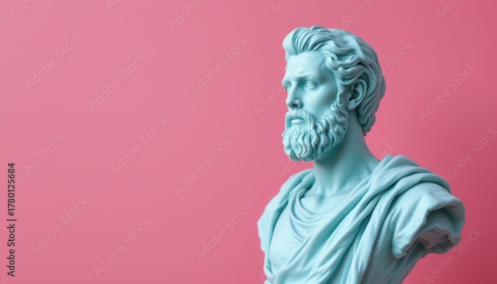 Obraz premium Classical Sculpture Bust with Minimalist Design Against Bold Pink Background for Modern Art and Interior Decor