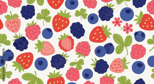 Delightful Berry Medley Seamless Pattern with Strawberries, Blueberries and Raspberries