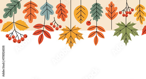Autumnal Hanging Leaves and Berries Illustration