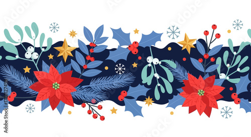 Festive Floral Border A Seamless Christmas Pattern with Poinsettias and Holiday Elements