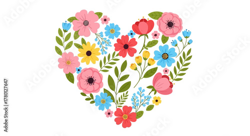 Floral Heart A Colorful Arrangement of Blooms and Leaves, Perfect for Love and Affection
