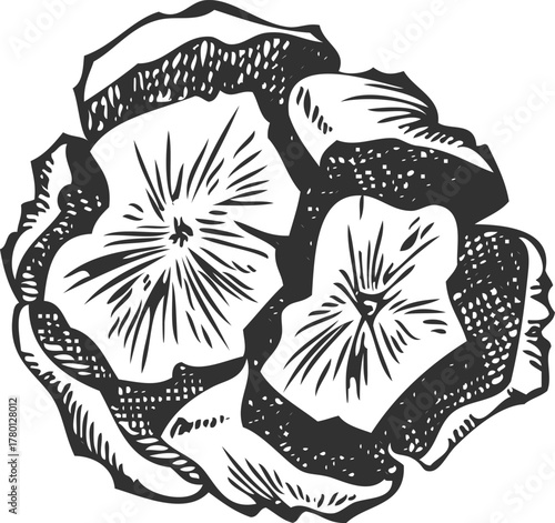 Black and white hand-drawn cypress cone sketch, coniferous tree.