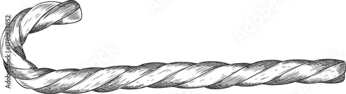 Christmas treat striped candy cane engraved hand drawn vector illustration, sweet stick festive decoration sketch