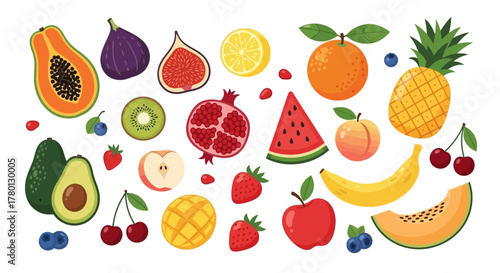 Vibrant Assortment of Fresh Fruit Papaya, Fig, Lemon, and More