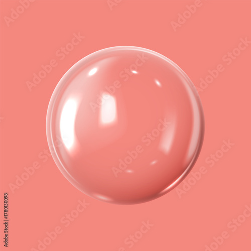 Realistic 3D glass ball with glares and highlight effect, vector glossy transparent volume glass sphere bubble on coral