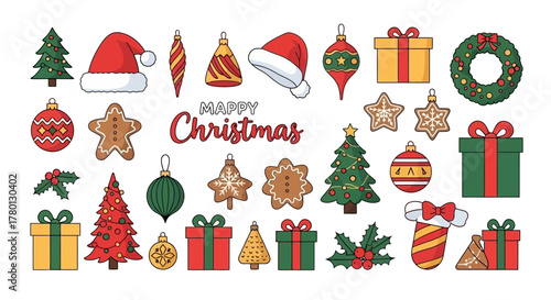Cheerful Christmas Icons Festive Holiday Vector Collection