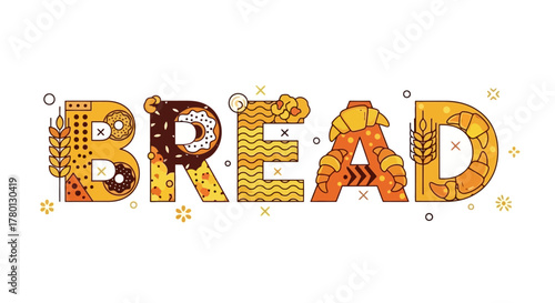 Creative Bread Typography with Donut, Croissant, and Wheat Details