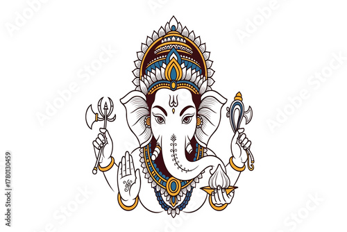 Majestic Ganesha deity art, divine blessing, wisdom, remover of obstacles, vibrant cultural representation
