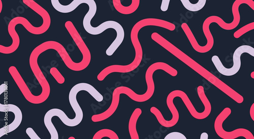 Abstract Wavy Lines Pattern in Pink and Lilac on Dark Blue Background