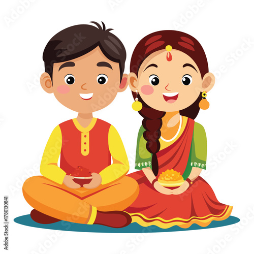 Indian children holding sweets festival celebration vector art