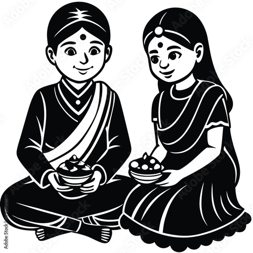 Traditional Indian couple holding offerings vector illustration