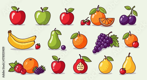 Colorful Assortment of Fresh Fruits Apple, Orange, Banana, Grapes, and More