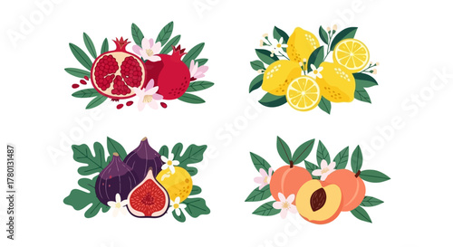 Vibrant Still Life Compositions of Fruits and Foliage