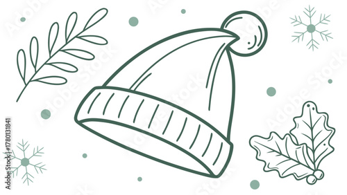 Winter hat with holly and snowflakes, perfect for seasonal designs and holidaythemed projects