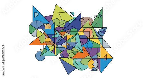 Abstract Geometric Collage A Colorful Symphony of Triangles and Circles with Modern Artistic Flair