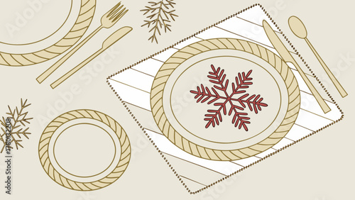 Elegant christmas table setting with plate, cutlery, and snowflake decoration, creating a festive and inviting atmosphere