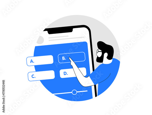 Interactive video marketing concept with quizzes, engagement tools, and clickable elements for online campaigns. Digital advertising and user participation strategy, vector illustration.