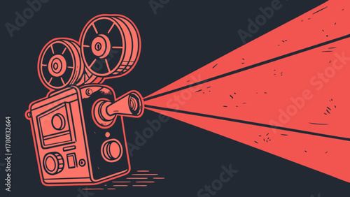 Vintage film camera illustration, a nostalgic nod to the golden age of cinema, perfect for adding a retro touch to your creative projects, vector