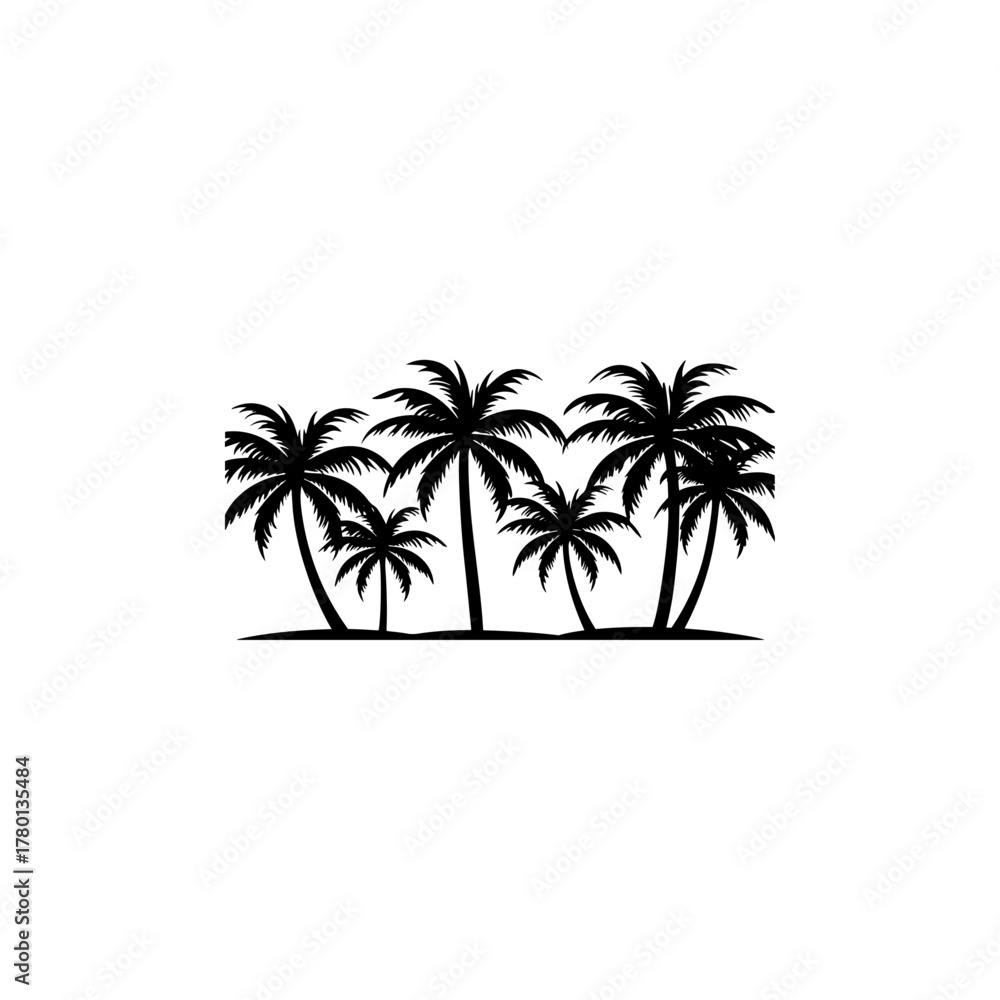 Obraz premium Tropical beach paradise with a palm tree silhouette vector illustration 
