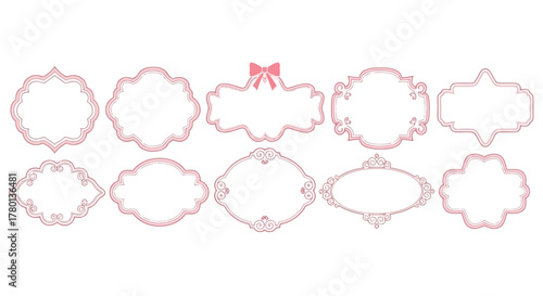 Collection of ten decorative pink ornamental frames and borders with a bow