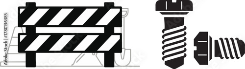 Black and White Striped Barrier with Solid Black Bolt Silhouettes