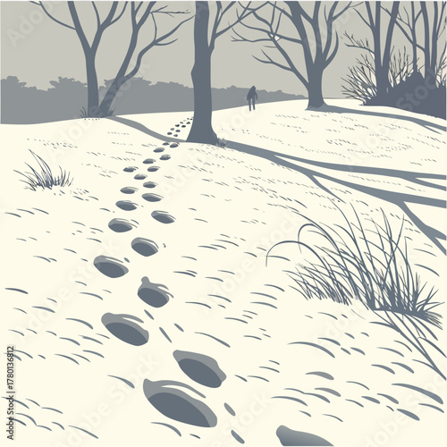 Footprints in the snow leading into the distance