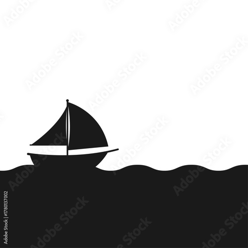 Silhouette of a ship sailing on the sea.