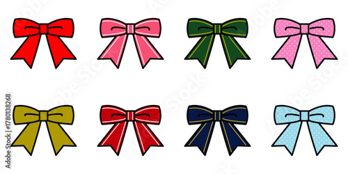 リボン　シンプル　ベクター　セット　カラフル