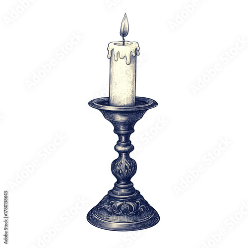 Classic Wax Candle Artwork on Ornate Stand, Generative AI