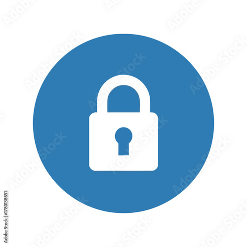 White padlock icon on blue circle background security symbol privacy concept digital lock