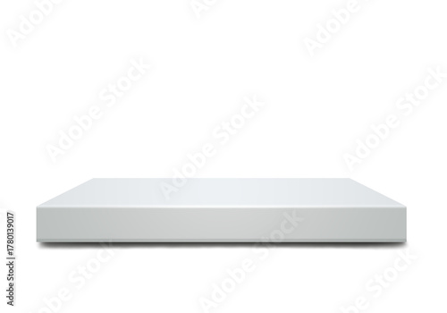 White rectangular 3D podium pedestal on transparent background, clean minimalist empty platform or stage for product display, presentation, packaging showcase or mock-ups banner design, 3D rendering.