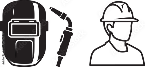 Industrial Safety Icons: Welding Helmet, Torch, and Hard Hat Worker