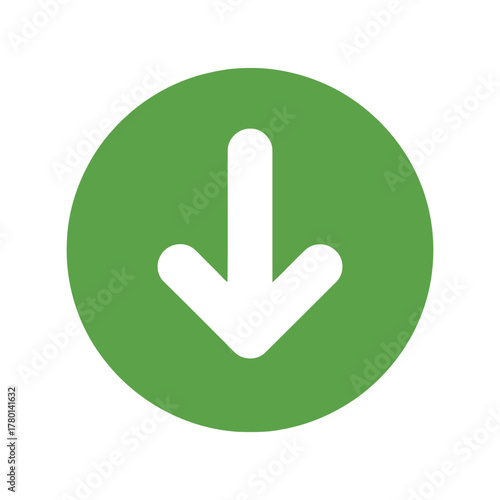 Green circle down arrow icon, direction, download, save, collapse button vector symbol