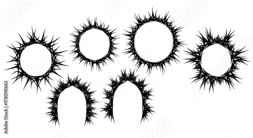 Collection of thorny circular and arched shapes