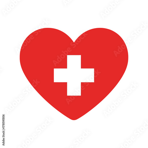Red heart medical cross icon health care symbol cardiology medicine graphic