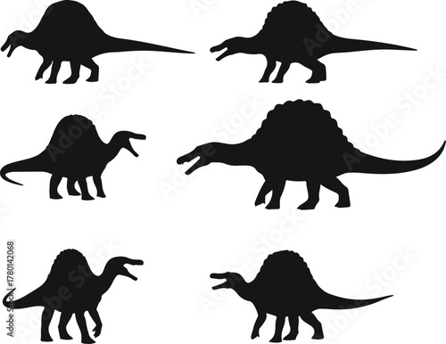 Spinosaurus prehistoric animal silhouettes for design elements
