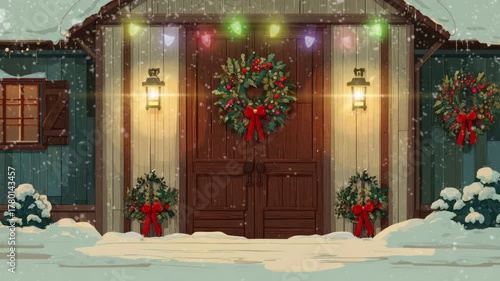christmas house in the snow. seamless looping time-lapse virtual video animation background.