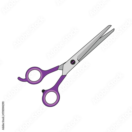 Purple handle barber scissors hair cutting shears professional salon tool isolated graphic