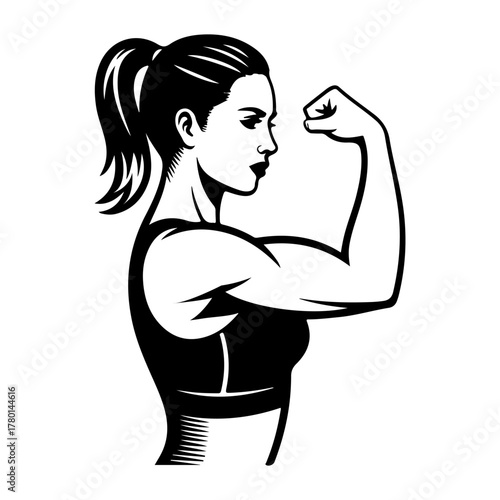 Strong fitness woman gym logo design vector